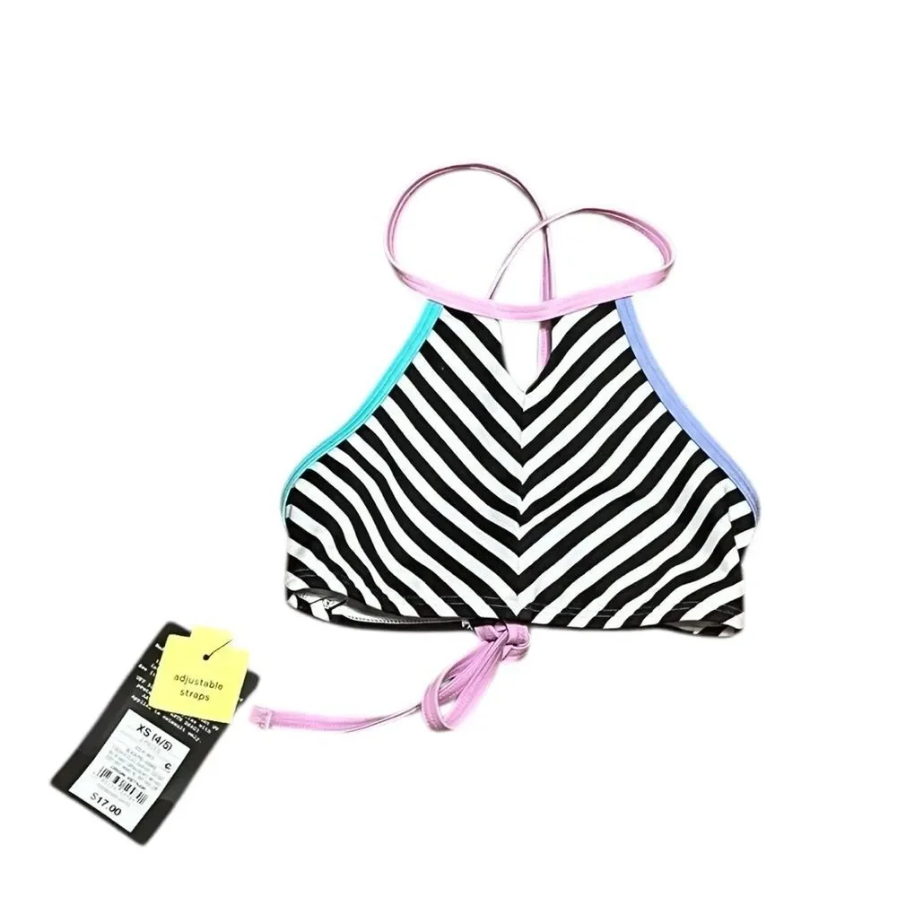 Art Class Striped Swim Tank with Pink Straps, Size‎ YXS (4-5), NWT